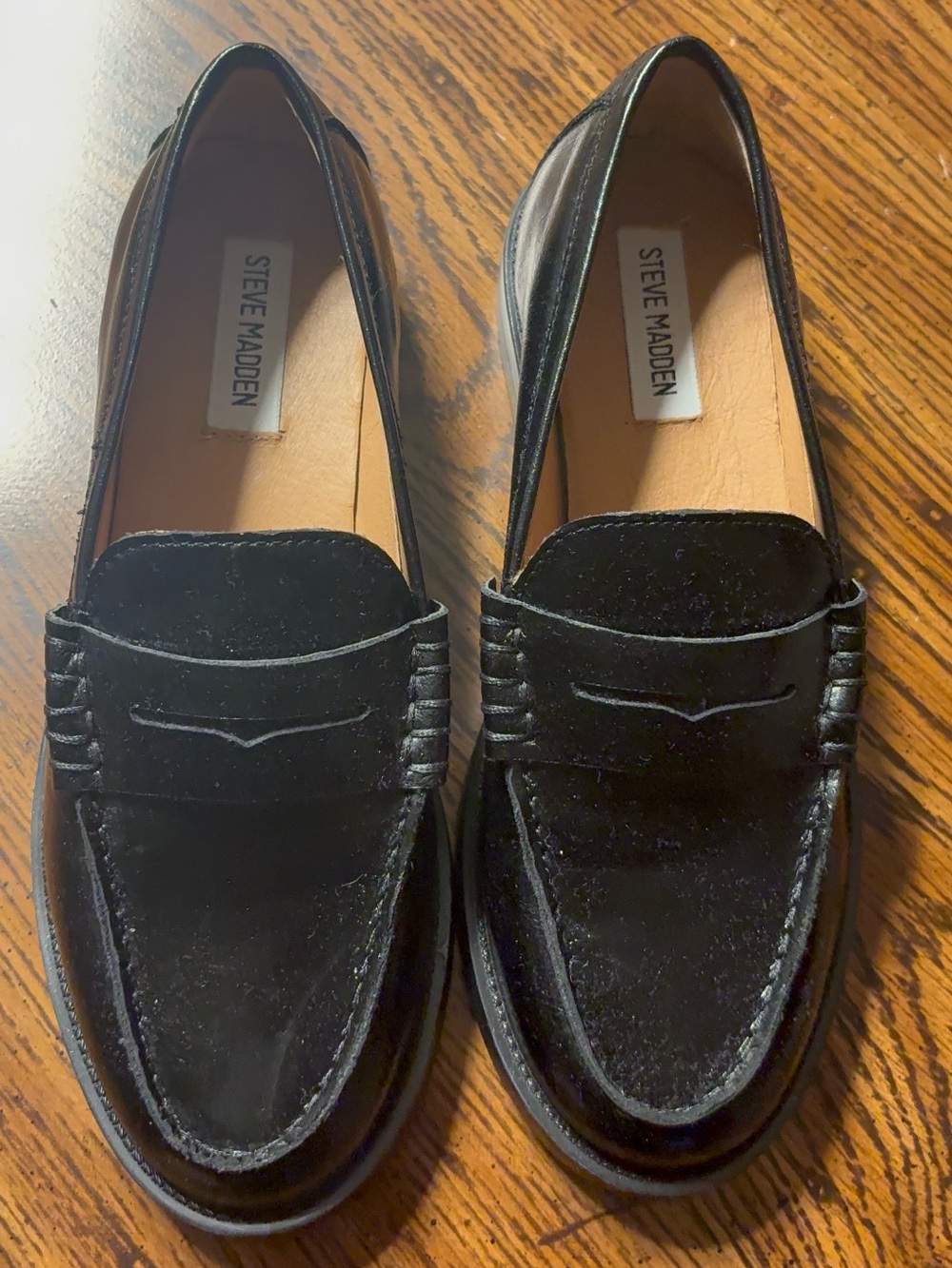 Steve Madden Women's Black Leather Penny Loafers - Picture 3 of 4